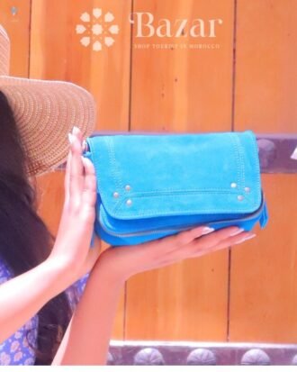 Moroccan Blue Handbag - Dan Leather Bazar Shop Morocco 4 - Sac à main bleu marocain