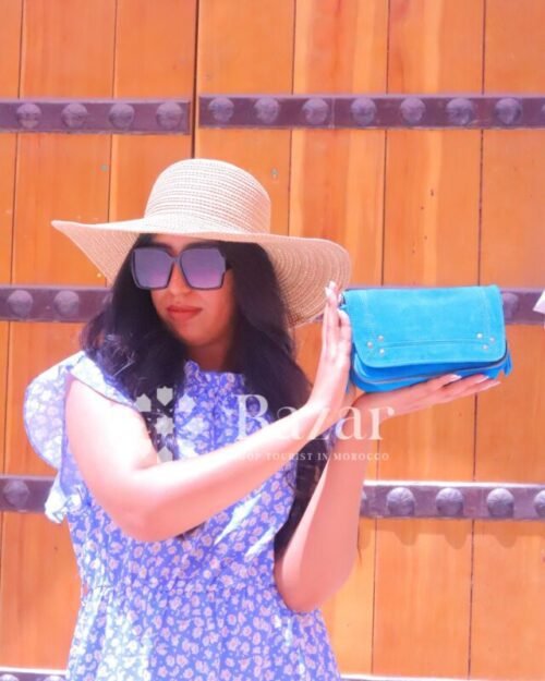 Moroccan Blue Handbag - Dan Leather Bazar Shop Morocco 2 - Sac à main bleu marocain